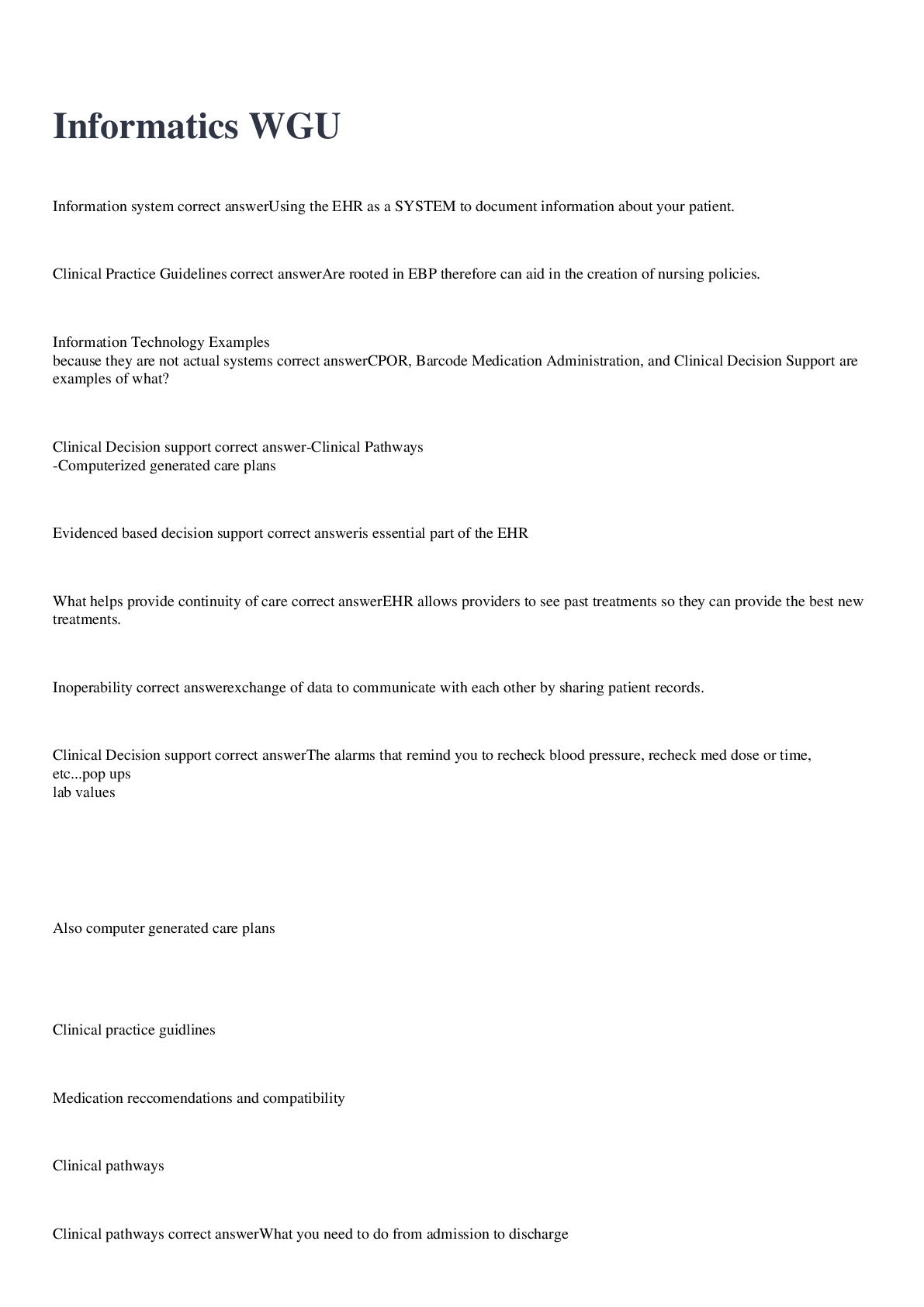 Preview image for Informatics WGU exam 2022/2023 with 100% correct answers